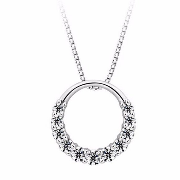 NEW 925 Sterling Silver Diamond Circle Necklace Q - Picture 7 of 8